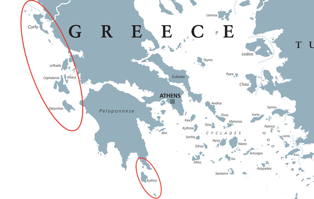 Mappa delle isole Ioniche